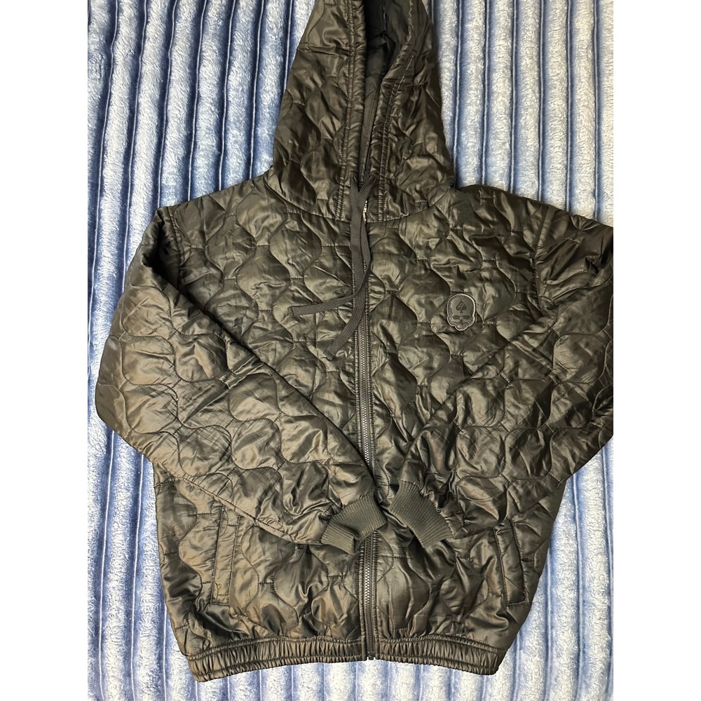 Zero Foxtrot Woobie Hoodie Mens L Black Quilted Ripstop Tactical Jacket Skull